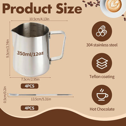 2Pcs Espresso Shot Glass, FHDUSRYO 6oz Espresso Cups with 2Pcs Coffee Measuring Spoon, Expresso Shot Cup with V-Shape Mouth, Milk Frothing Pitcher, Glass Measuring Cup Expresso Accessories (Clear)