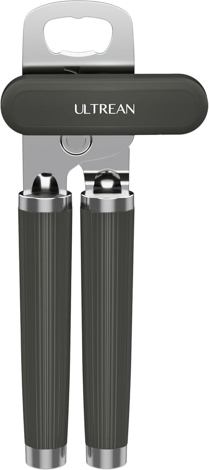 Ultrean Manual Can Opener Bottle Opener, Heavy Duty Stainless Steel Smooth Edge Manual Hand Held Can Opener With Soft Touch Handle, Rust Proof Oversized Handheld Easy Turn Knob (Black)