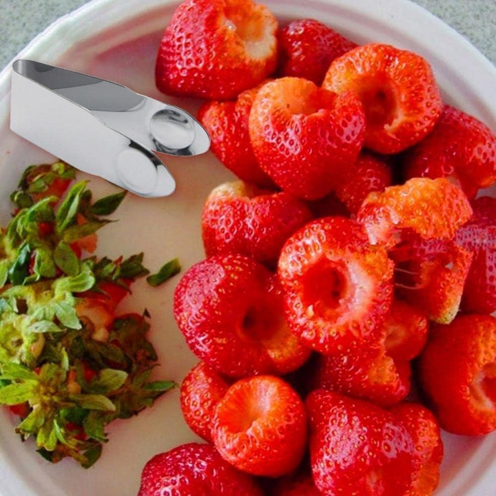 3Pcs Silver Stainless Steel Strawberry Huller Fruit Stem Remover Home Kitchen Tools for Cherry Tomato, Fruit and Vegetable Corers