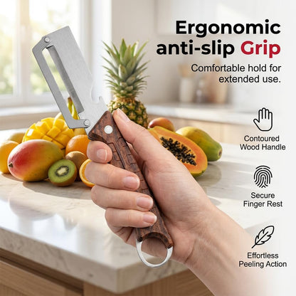 Premium Multi-Functional Vegetable Peeler for Kitchen, 2026 New Heavy Duty Stainless Steel Potato Peeler with Ergonomic Wooden Handle & Bottle Opener for Fruit and Vegetables (C-2Pcs)