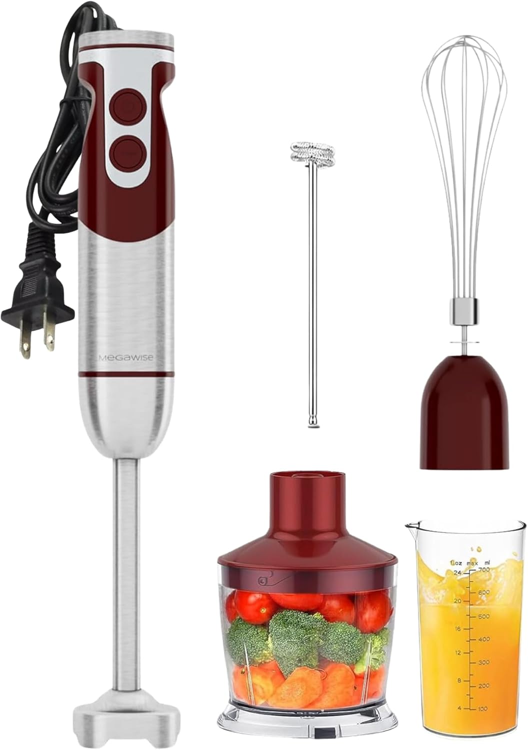 Megawise High-Power Hand Blender – 400W Max Power with Versatile 3-in-1 Attachments (Blending Shaft, Whisk, Chopper); Ergonomic Design with Adjustable Speed Control; Easy to Clean and Maintain (Black)