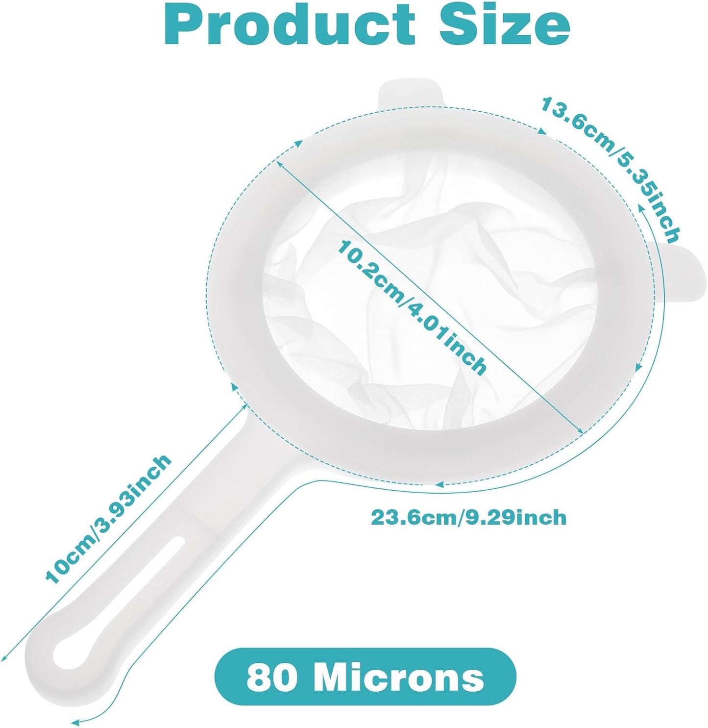 Ultra Fine Nylon Mesh Strainer, 80 Mesh Food Filter Sieve Colander with Plastic Handle for Kitchen Yogurt Juice Milk Honey