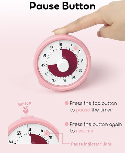 BellMan Visual Timer with Pause Button, 60 Minute Countdown Rainbow Timer for Kids and Adults with Silent Operation, Study and Meetings Time Management Tool, Design for Home, Office and Gift, White