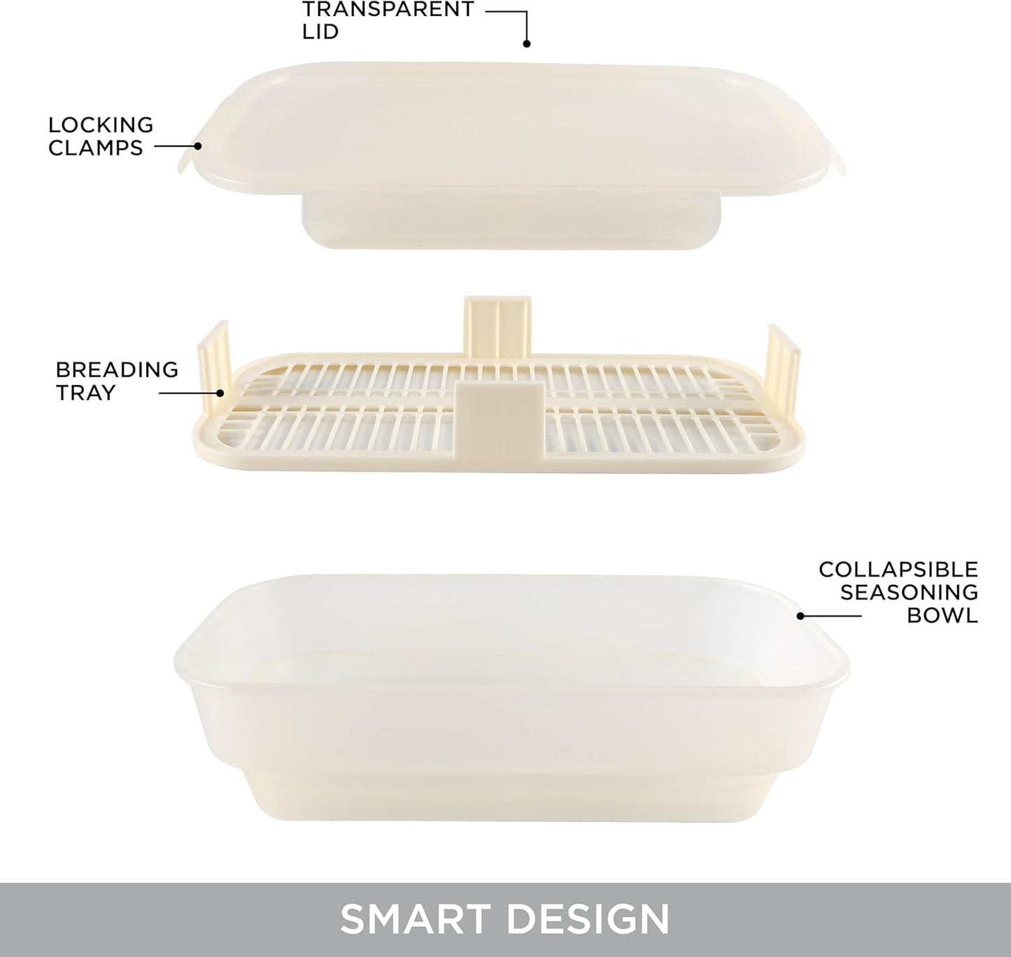COOK WITH COLOR Collapsible Batter Bowl - Mess Free Breading Shaker Container - Great for Fried Fish, Fried Chicken, Onion Rings, Wings & More, Gray