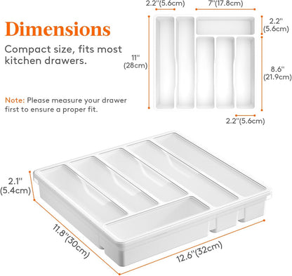 Lifewit Silverware Organizer with Lid, Covered Utensil Tray for Kitchen Drawer and Countertop, Plastic Cutlery and Flatware Storage Box for Spoons Forks Knives Holder Case, 12.6x11.8", Gray