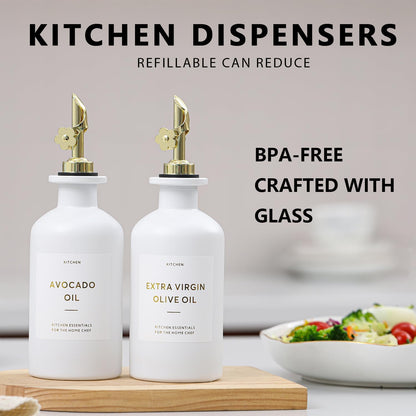 HOMCDALY Olive Oil Dispenser for Kitchen, 11.8oz Glass Kitchen Dispenser Bottle, Black Oil&Vinegar Cruet Set, Leakproof Olive Oil Bottles | Set of 2 (11.8oz – Black)