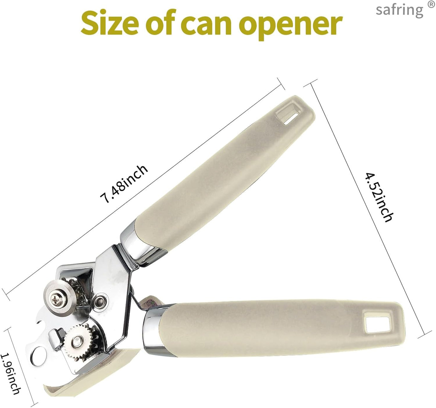 Safring Can Opener Manual, Handheld Strong Heavy Duty Stainless Steel Can Opener, Comfortable Handle, Sharp Blade Smooth Edge, Can Openers with Multifunctional Bottle Opener