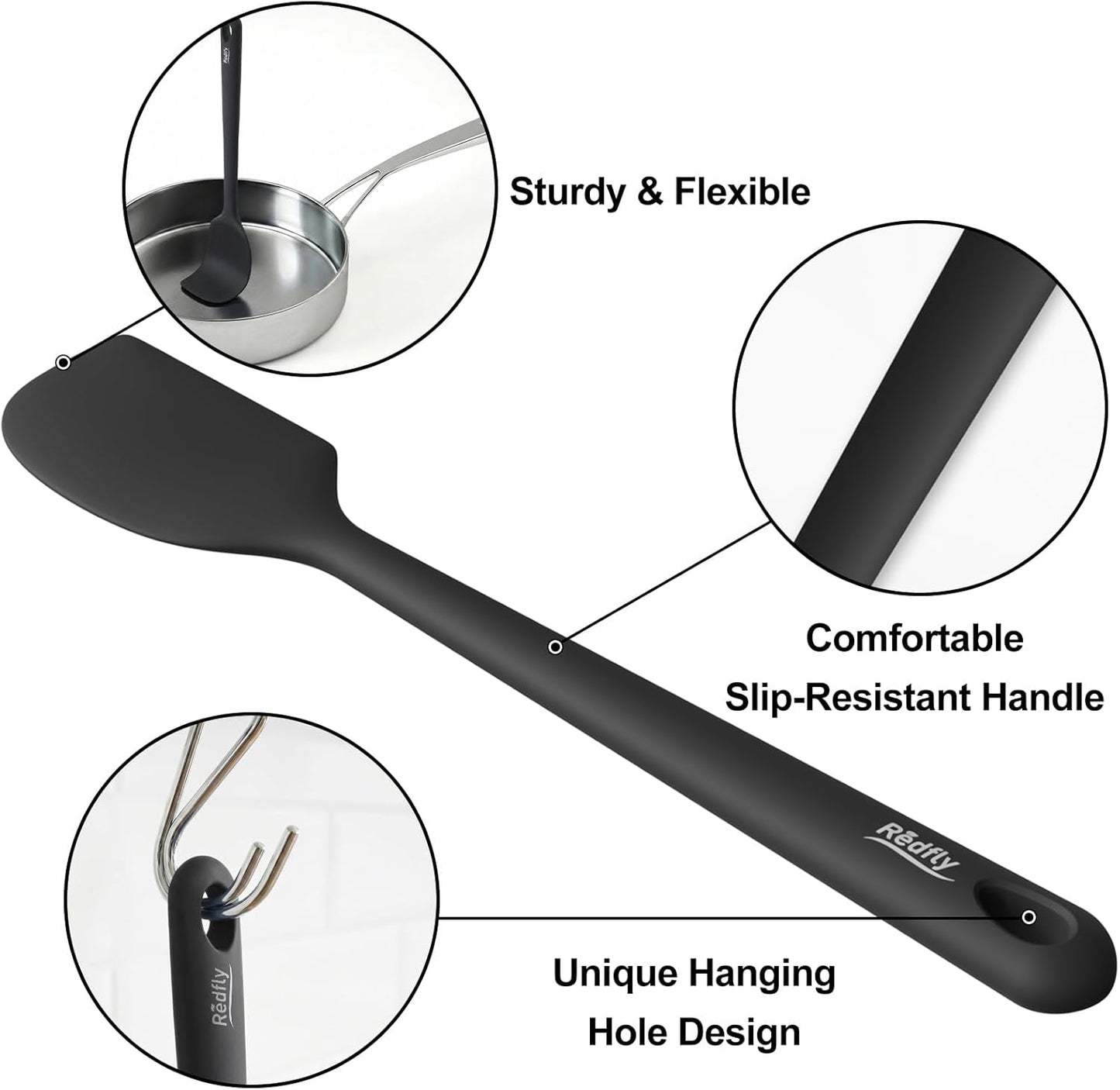 Redfly Silicone Spatula Set, 5 Piece Food Grade Silicone Cooking Utensils Set, Rubber Spatula Heat Resistant Nonstick for Baking, Cooking, Kitchen Utensils Dishwasher Safe Multicolor