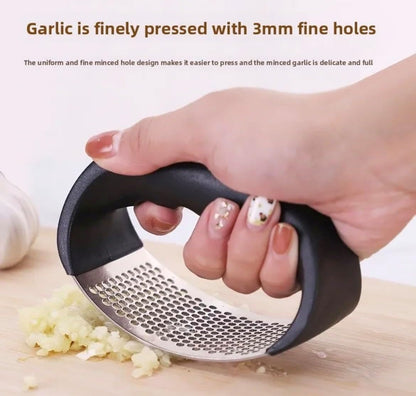 Garlic Press with Stainless Steel Plate, 3mm Fine Holes, Ergonomic Black Handle, Mincer for Kitchen