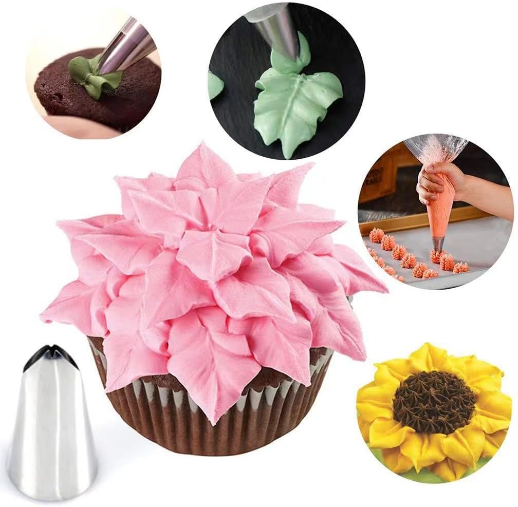 8 Pcs Rose Flower Piping Tips Set,Petal Icing Tips,PipingRose Nozzle,Stainless Steel Cake Decorating Pastry Tools, for CakeDecorating,with A Cleaning Brush (Rose-8pcs)
