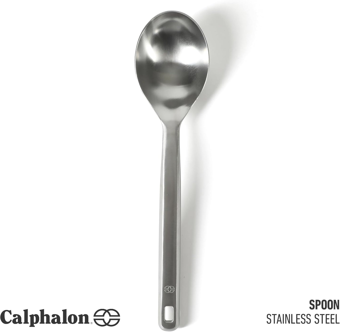 Calphalon Prime Slotted Spoon Skimmer, Stainless Steel Slotted Spoon, Straining Spoon with Navy Silicone Head, Heat-Resistant Nonstick-Safe Kitchen Tool