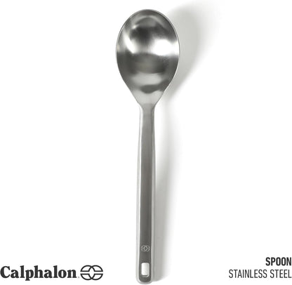Calphalon Prime Slotted Spoon Skimmer, Stainless Steel Slotted Spoon, Straining Spoon with Navy Silicone Head, Heat-Resistant Nonstick-Safe Kitchen Tool
