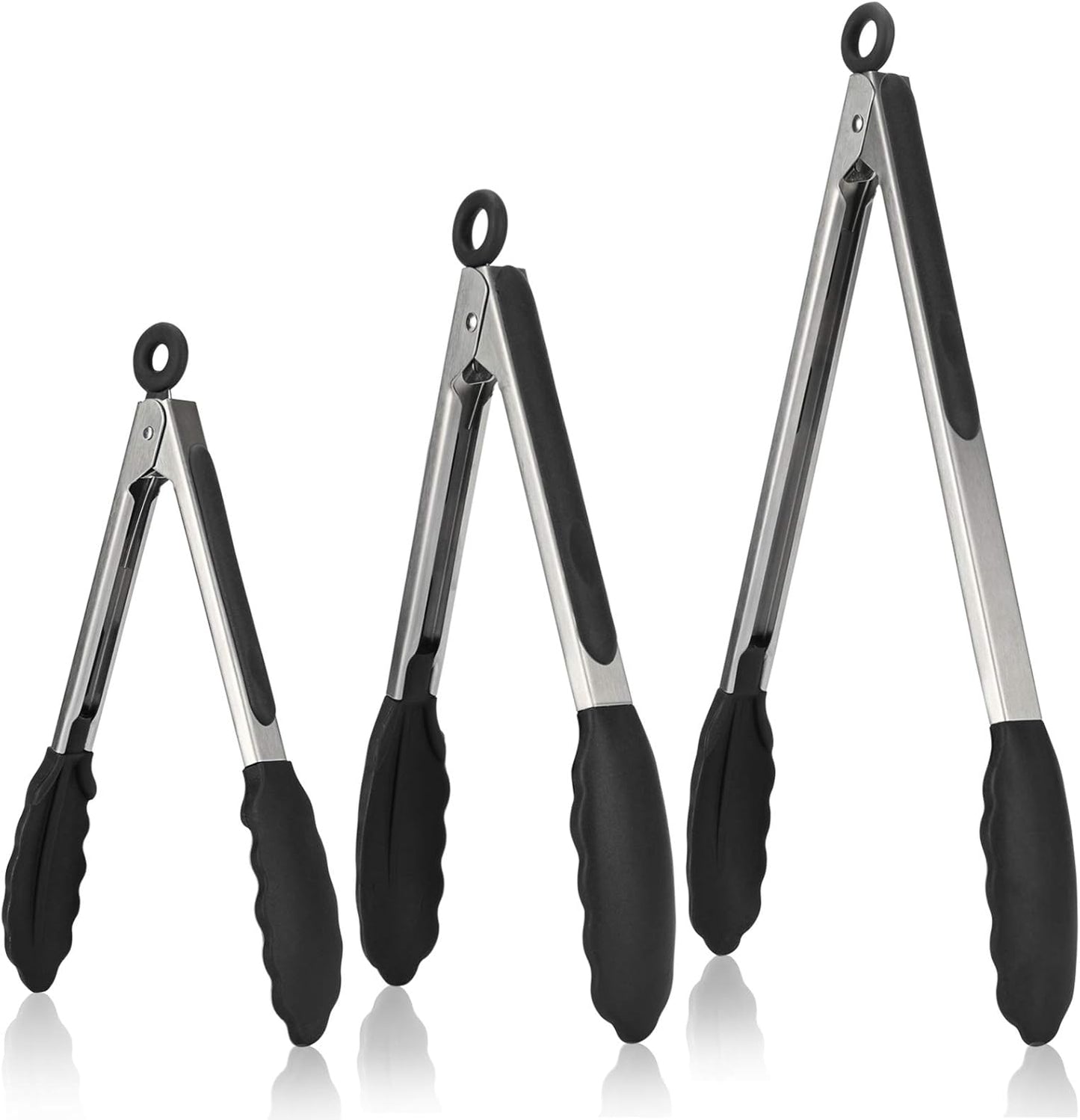 600ºF Heat Resistant Kitchen Tongs: U-Taste 7/9/12 inch Silicone Cooking Tong Set with Non Stick Rubber Tips and Silicon Coated 18/8 Stainless Steel Handle for Serving Grilling Salad(Midnight Blue)