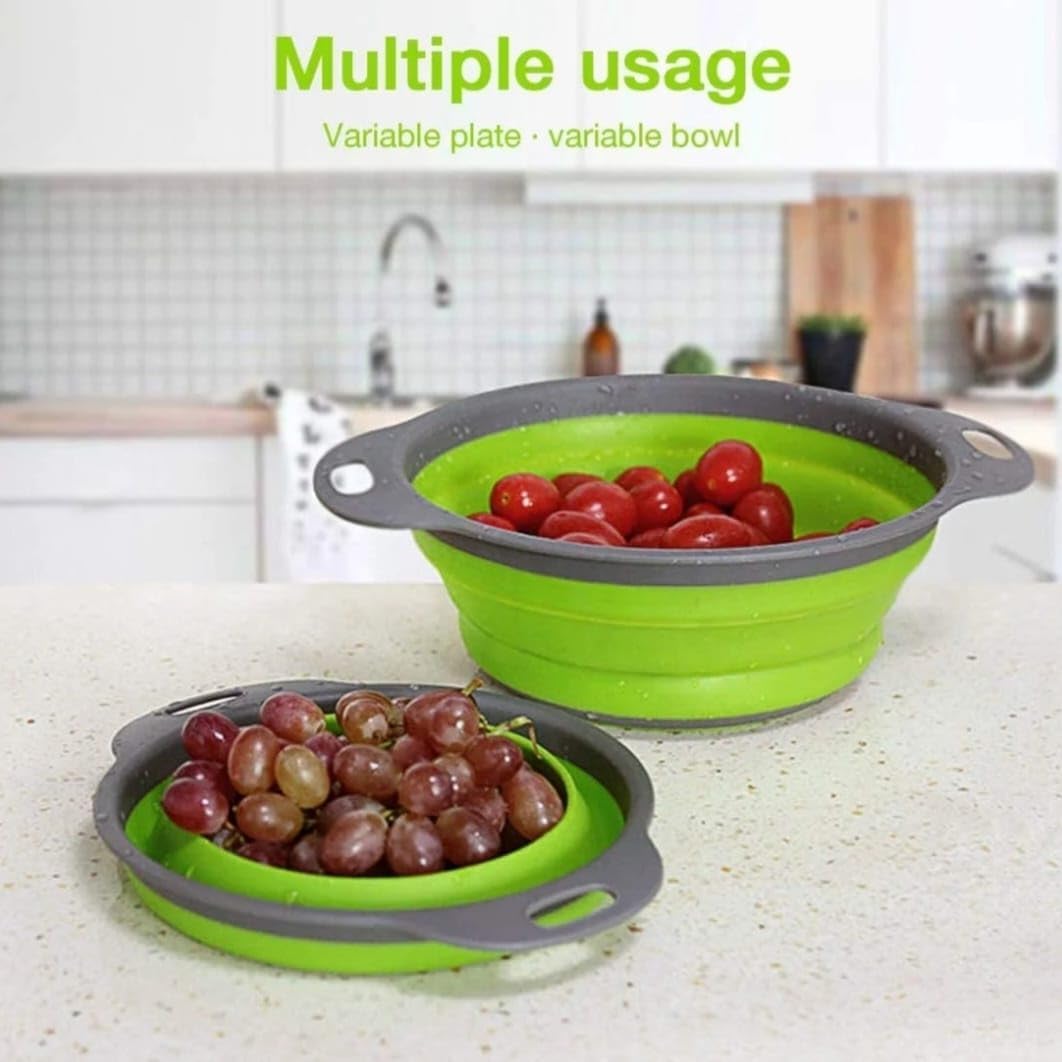 Collapsible Silicone Colander Set of 2 (Large & Small) (Green)
