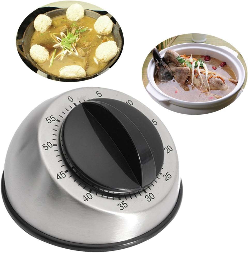 Kitchen Timer for Cooking, Mechanical Stainless Steel Chef Cooking Timer, Easy-to-Read 2.5” Dial, Loud Alarm Countdown Reminder for Cooking or Baking, No Batteries Required