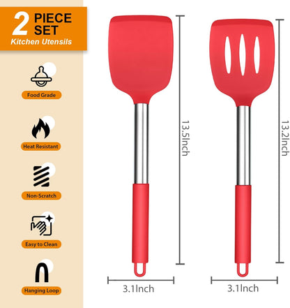 E-far Cooking Utensils Set of 4, Silicone Kitchen Utensils for Non-stick Cookware, Heat Resistant & Non-toxic Slotted Spatula Solid Spoon Turner for Flipping Mixing Serving Basting(Black)