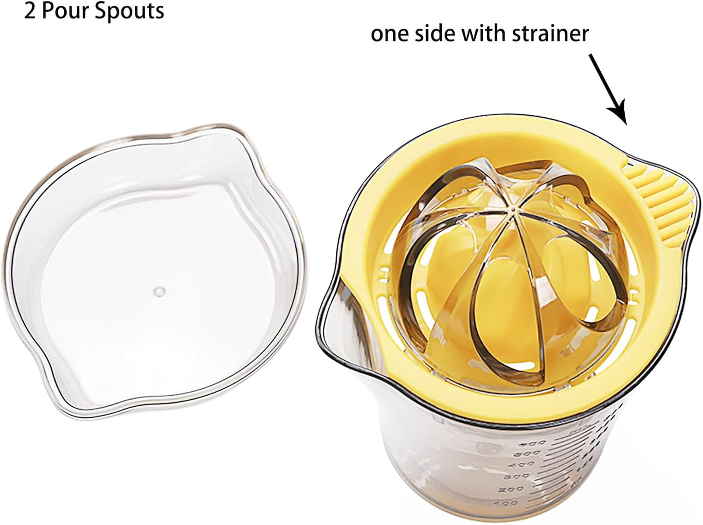 Citrus Lemon Orange Grapefruit Juicer, Manual Squeezer with Measuring Cup Container and Grater, Hand Juicer Reamer Rotation Press with Strainer, 2 Pour Spouts, 600ml/20oz