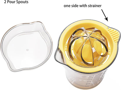 Citrus Lemon Orange Grapefruit Juicer, Manual Squeezer with Measuring Cup Container and Grater, Hand Juicer Reamer Rotation Press with Strainer, 2 Pour Spouts, 600ml/20oz