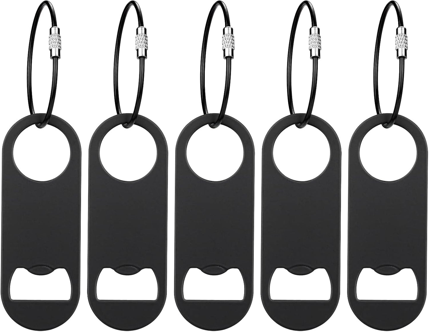 5 PACK Stainless Steel Flat Bottle Opener with Keychain- Bar Key-Beer Bottle Opener for Kitchen, Bar or Restaurant（Black）