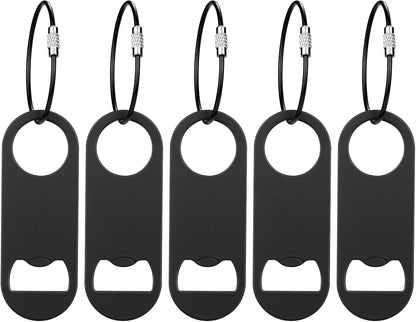 5 PACK Stainless Steel Flat Bottle Opener with Keychain- Bar Key-Beer Bottle Opener for Kitchen, Bar or Restaurant（Black）
