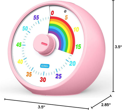 Visual Timer for Kids, 60-Minute Countdown for Classroom Office Kitchen, Desk Timer Kids Time Management Tools with Silent Operation, Pomodoro Timer Rainbow Pattern Purple