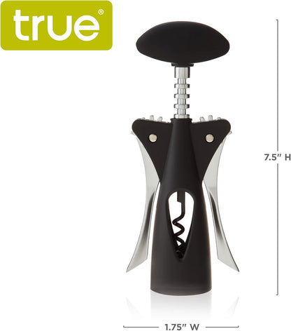 True Twisted Heavy, Winged Corkscrew Lever Arms Bottle, Black, Soft-Touch Grip, Easy-to-Use Wine Opener, Set of 1