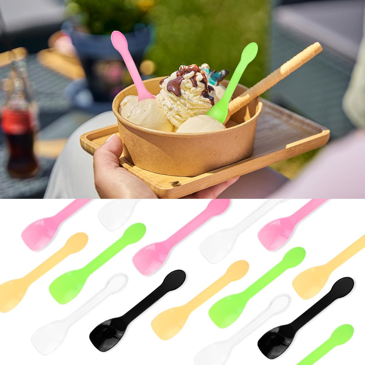 yuntop 100PCS Tasting Spoons Ice Cream Dessert Taster Spoons Plastic Mini Spoons Disposable Dessert Spoons for Miniature Dessert Cups, Sampling, Small Catering Supplies, Tasting Party (Clear)