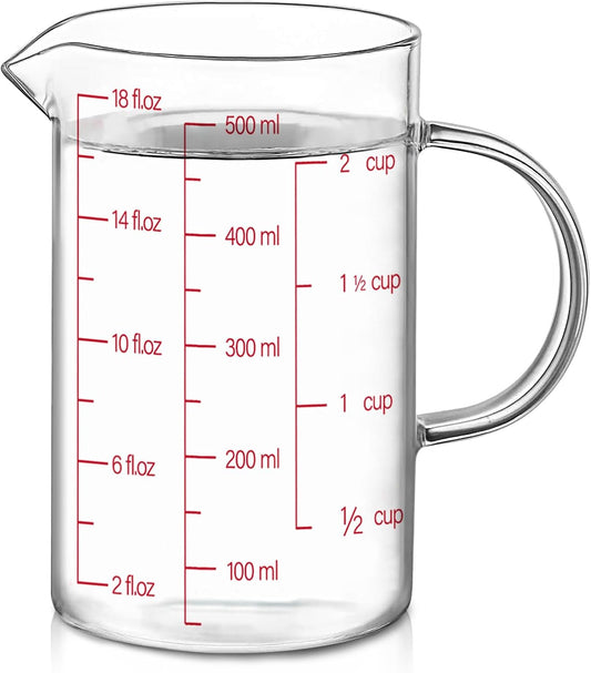 Luvan 34OZ/1000ML Glass Measuring Cup, 4 Cup Glass Measuring Cups With 3 Scales (Ml/Oz/Cup), High Borosilicate Measuring Cup With Handle and V-Shaped Spout, Dishwasher/Freezer/Microwave Safe
