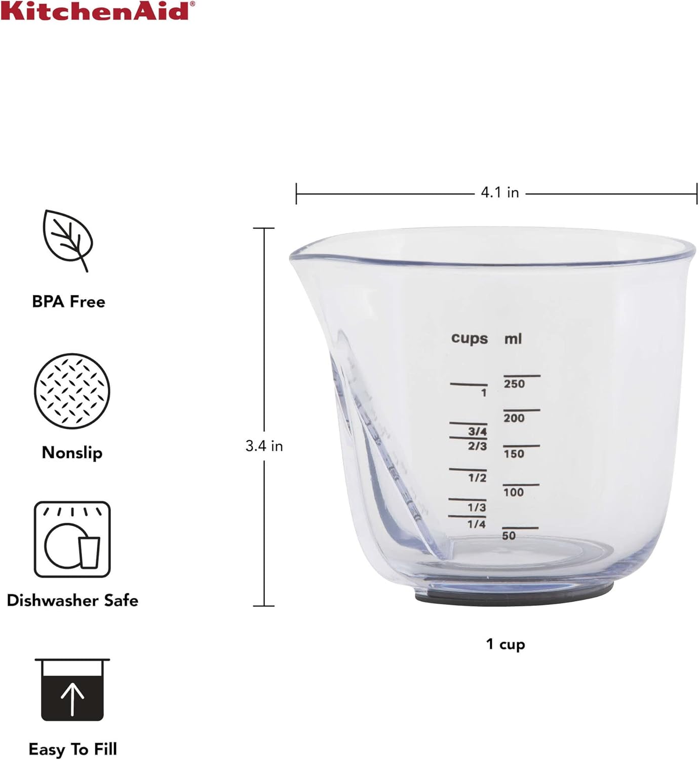 KitchenAid KQ298OSOBA Gourmet Set of 3 Measuring Jugs, Onyx