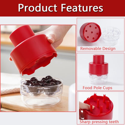 Cherry Pitter Tool With 7 Individual Holes - Quick Release Multi-Function Stoner Seed Remover for Making Jam, Red