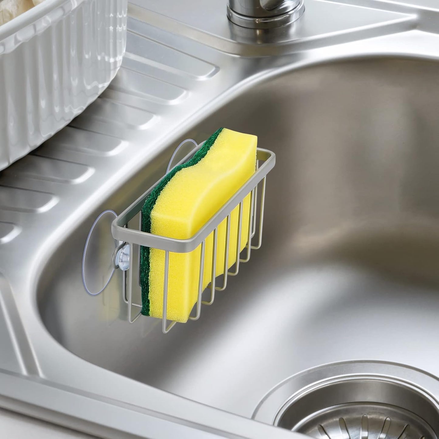 HLOOL Sponge Holder for Kitchen Sink, Kitchen Sink Sponge Holder,Sink Caddy,Dish Soap Holder （Mat Silver）