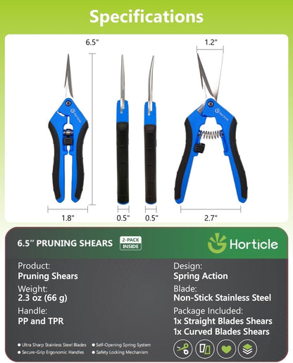 6.5" Garden Scissors Pruning Shears: 2 Pack of Trimming Scissors for Small Plants - High Cutting Efficiency Flower Snips for Gardening