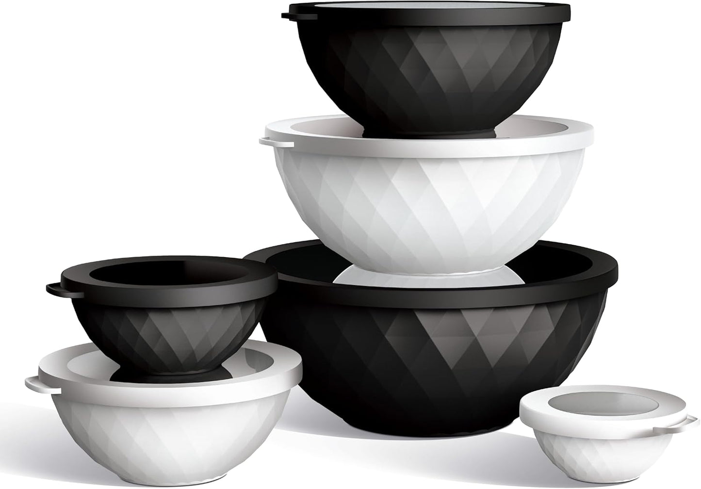 COOK WITH COLOR Mixing Bowls with Lids - 12 Piece Plastic Nesting Bowls Set includes 6 Prep Bowls and 6 Lids, Microwave Safe Mixing Bowl Set, Sage Embossed - Colors A