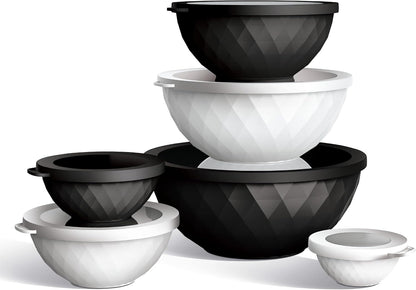 COOK WITH COLOR Mixing Bowls with Lids - 12 Piece Plastic Nesting Bowls Set includes 6 Prep Bowls and 6 Lids, Microwave Safe Mixing Bowl Set, Sage Embossed - Colors A