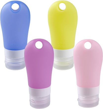 4-Pack Squeeze Salad Dressing Bottles, Leak Proof Food Storage Sauce Bottles Sauce Bottles, Portable Small Salad Dressing Containers,Food-grade Silicone- 4 Colors(1.3oz and 2 oz)