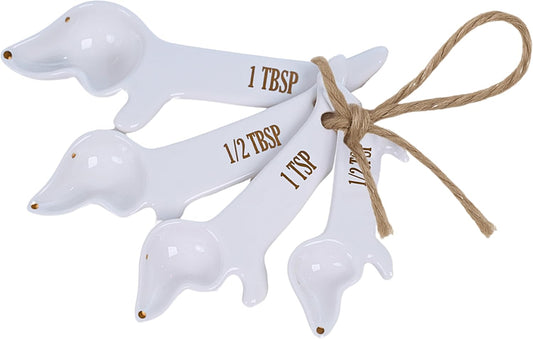 Dachshund Gifts Measuring Spoons Set, Ceramic Weiner Dog Gifts for Women, Teaspoon Measuring Spoons & Dachshund Decor, Weenie Cute Kitchen Accessories Baking Gifts for Fun Daschund Dog Lover, Set of 5