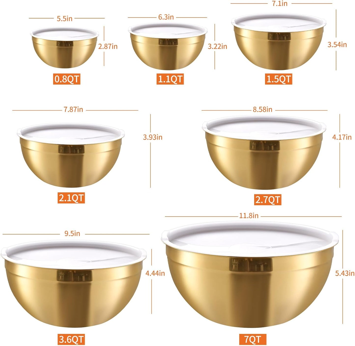 Colorful Mixing Bowls with Airtight Lids, Stainless Steel Nesting Mixing Bowls Set of 7, Ideal for Baking, Prepping and Serving Food, Size 7, 3.6, 2.7, 2.1, 1.5, 1.1,0.8 QT, Stackable Design