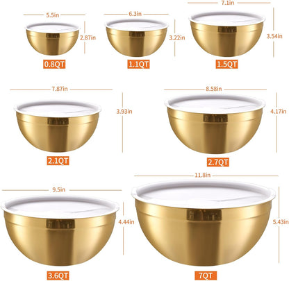 Colorful Mixing Bowls with Airtight Lids, Stainless Steel Nesting Mixing Bowls Set of 7, Ideal for Baking, Prepping and Serving Food, Size 7, 3.6, 2.7, 2.1, 1.5, 1.1,0.8 QT, Stackable Design