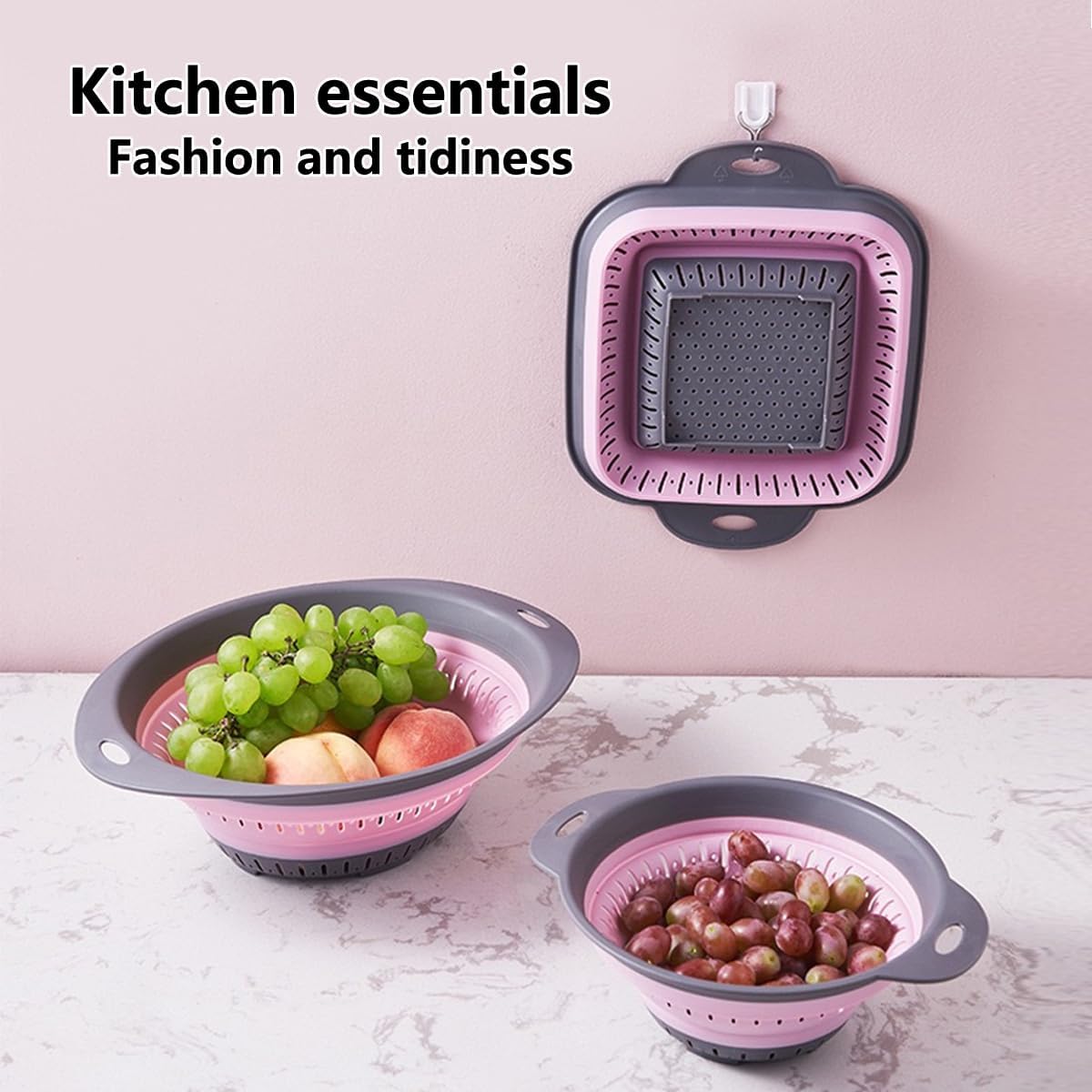 Collapsible Colander and Strainer,Silicone Strainer Colanders & Food Strainers,for Vegetable and Fruit, Kitchen Essentials (2, Blue, 1.3L+2.5L)