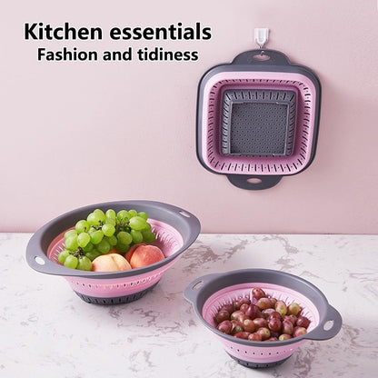 Collapsible Colander and Strainer,Silicone Strainer Colanders & Food Strainers,for Vegetable and Fruit, Kitchen Essentials (2, Blue, 1.3L+2.5L)
