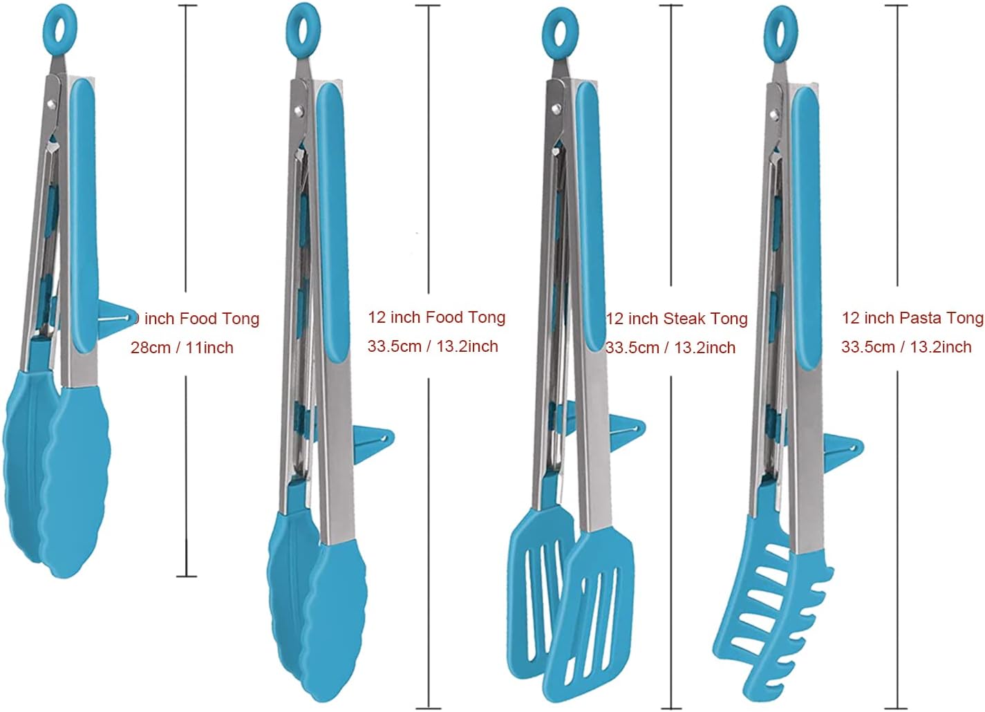 4 Pack Silicone Kitchen Cooking Tongs Set, Stainless Steel Nonstick Food Tong with BPA Free Silicone Tips for Serving Pasta Spaghetti Steak Pie Pizza Salad Vegetable Fruit Grilling BBQ Buffet 9" & 12"