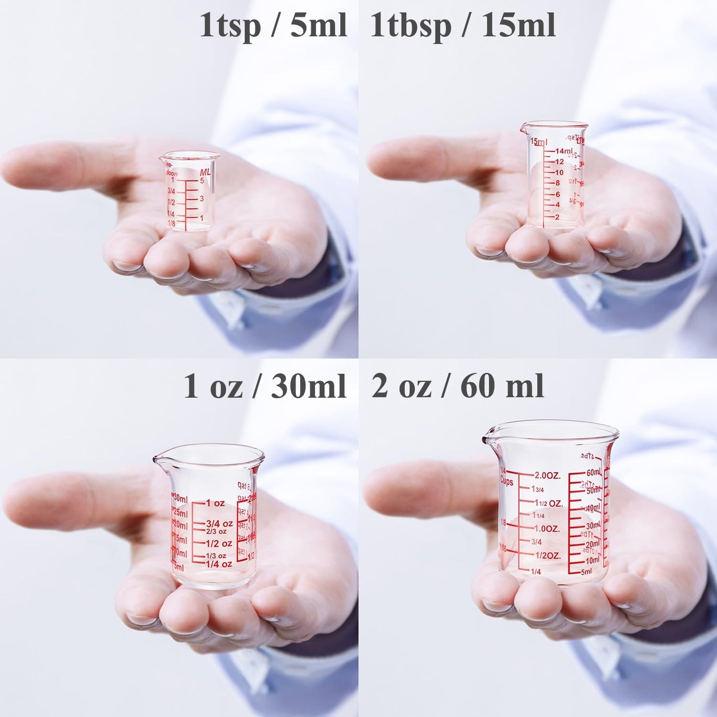 High Borosilicate Glass Measuring Cup-V-Shaped Spout，Glass Measuring Beaker for Kitchen or Restaurant, Easy to Read, 60 ML (2 Oz)-Pack of 2