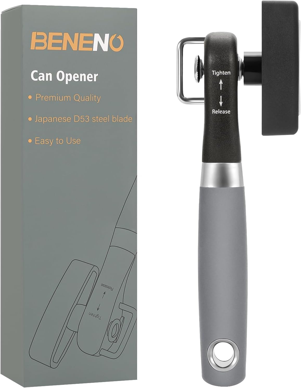 Beneno Can Opener, Manual Side Safe Cut Can Opener Smooth Edge with Durable Sharp Blade, Effort-Saving Knob & Comfortable Non-slip Handle, Brown
