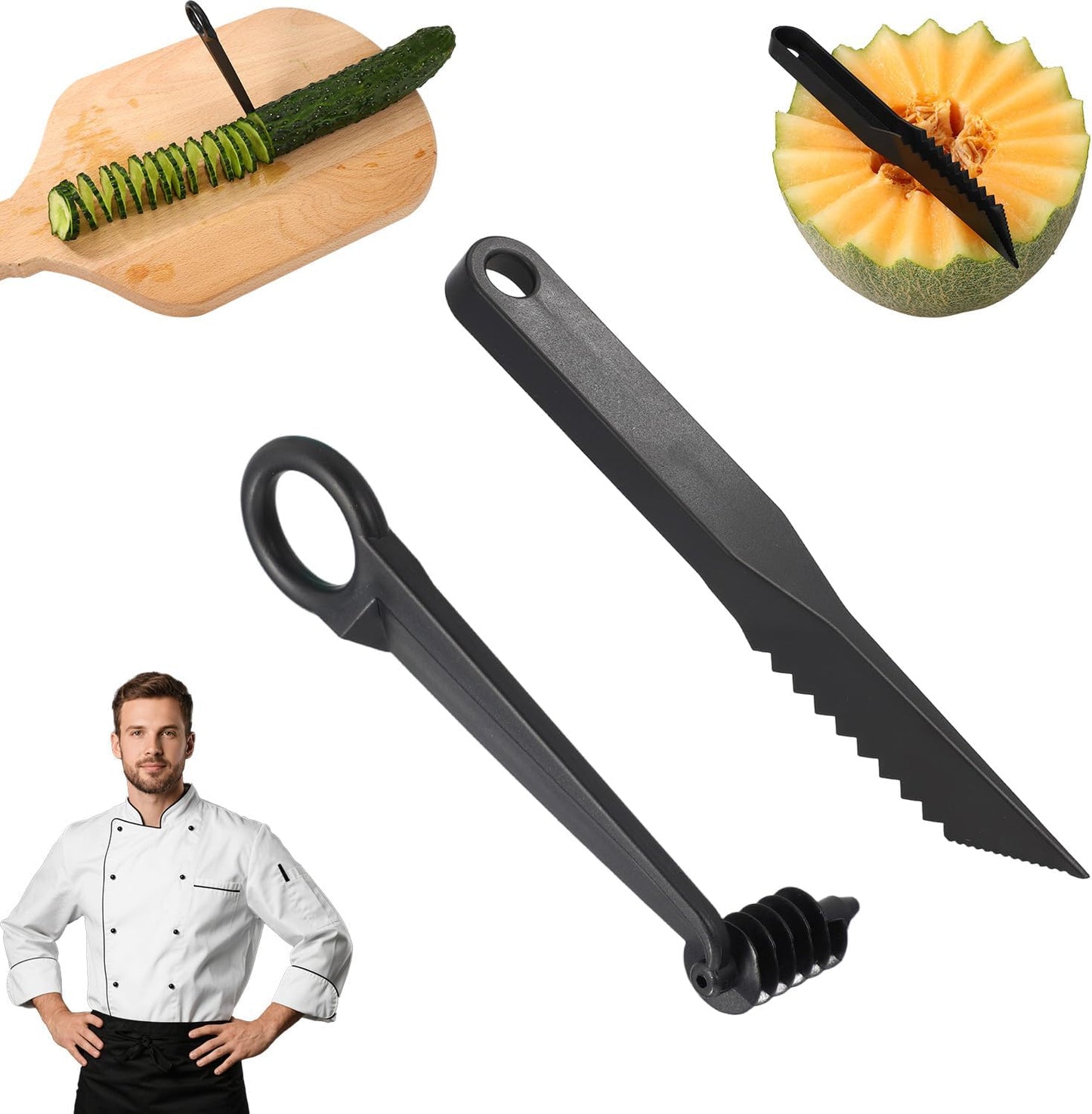 Kitchen Spiral and V-Shaped Cutter Set, Manual Spiral Vegetable Slicer V-Shaped Knife for Potato Cucumber Veggies Carrot Veg Spiralizer Kitchen Tool for Food Decoration & Fruit Garnishing