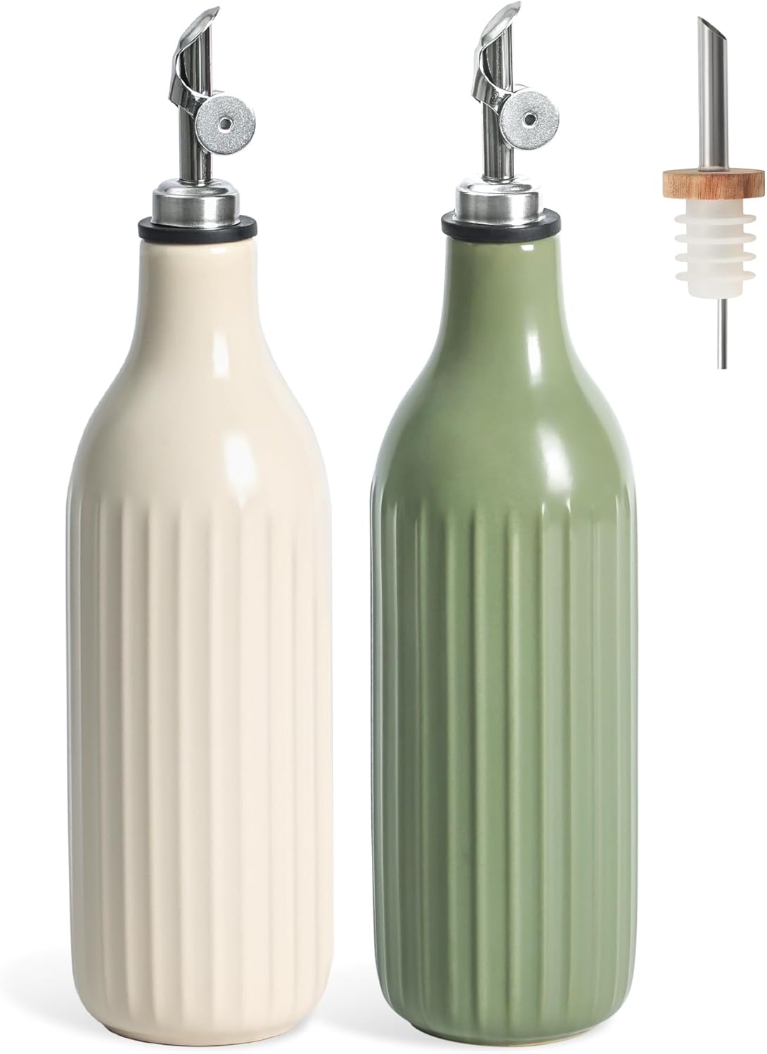 FE FUN ELEMENTS Olive Oil Dispenser Bottle, 19 oz Oil Dispenser for Kitchen and Vinegar Dispenser Bottle, Suitable for Vinegar, Coffee Syrups & Other Liquids, Off White