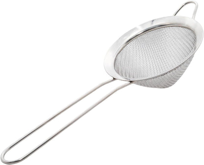 Black Fine Mesh Strainer - 304 Stainless Steel Handheld Sieve, Small Kitchen Filter for Baking, Tea & Cocktail Making(8.3inch)