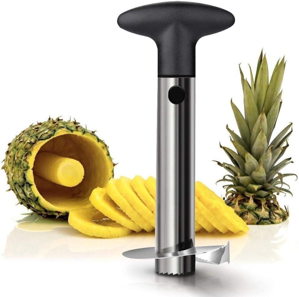 Pineapple Corer, Easy Gadget Kitchen,Fruit Slicer, Cutter Peeler Stem Remover Blades,Sliver Stainless Steel, for Diced Fruit Rings All in One Pineapple Tool Peeler Slicer, Easy To Use and Clean