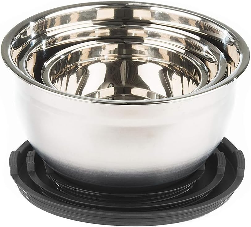 Stainless Steel Mixing Bowls with Lids and Non Slip Bases (Set of 5, Red)