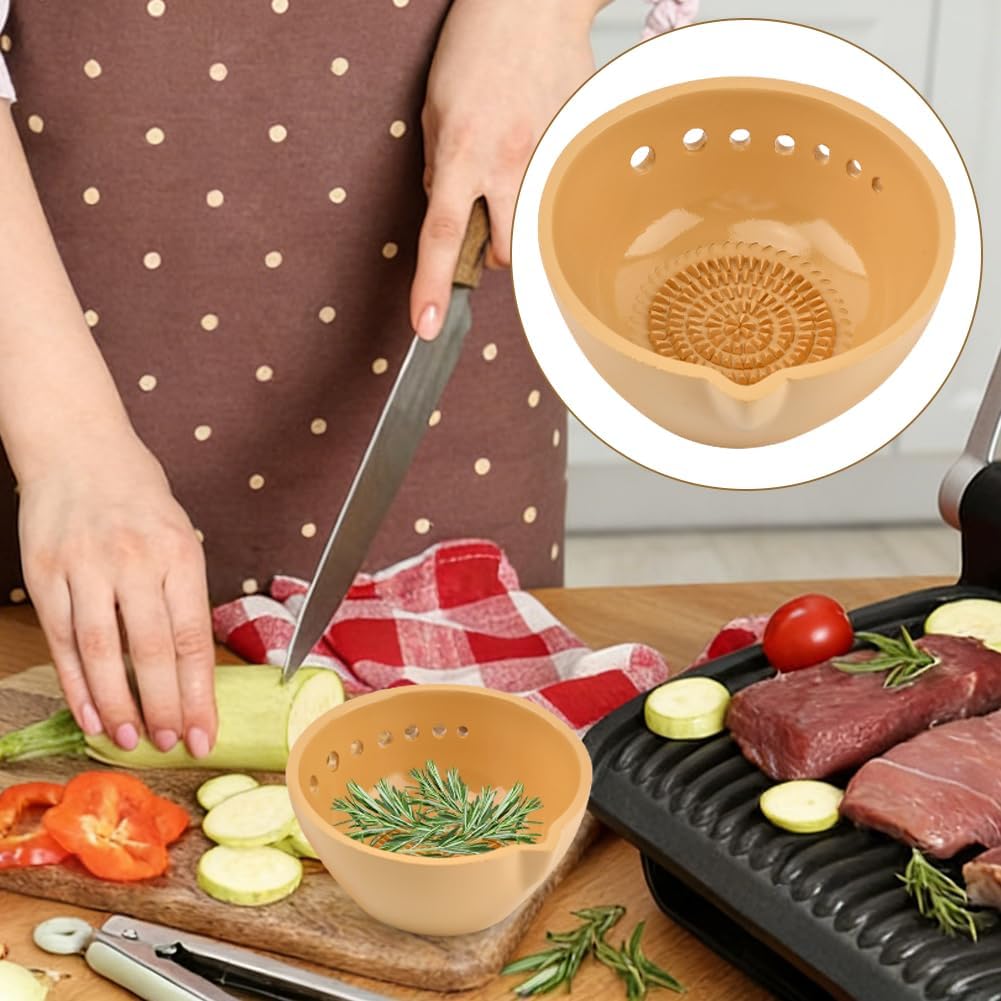 Herb Stripper Bowl with Grater, Handmade Ceramic Herb Stripper Her b Peeling Bowl Tool with 7 Hole Sizes, Kitchen Efficient Leaf Removal Tool for Peeling The Stemmed Leaves