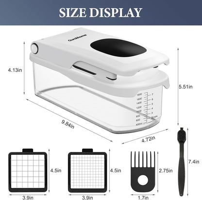 Ourokhome Veggie Chopper and Dicer with Container, Manual Hand Food Mandolin Slicer with 4 in 1 Handheld Vegetable Spiralizer for Zucchini, Potato, Onion, Essential Kitchen Gadgets (12 in 1, Gray)